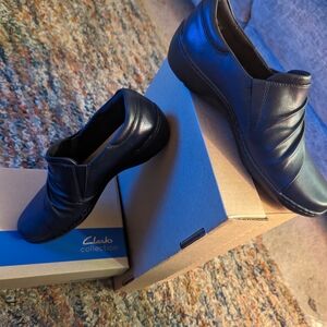 Clarks Navy Leather Slip-On Shoes